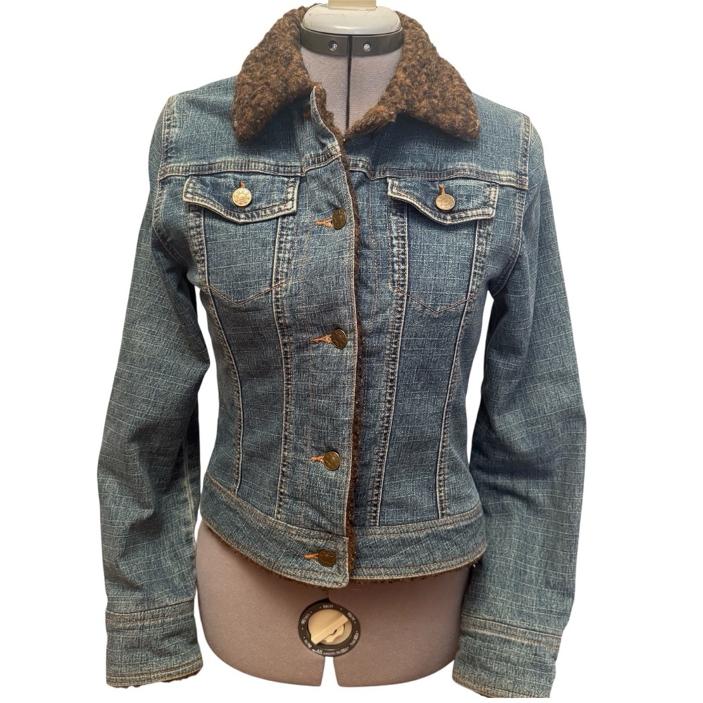 Y2K Sakura Denim Jacket Fur Collar Fitted Cotton Indie Sleeze Western Vintage